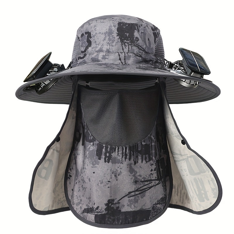 Outdoor Fishing Hat with Dual Solar Fans USB Charging Removable Sunshade