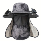 Outdoor Fishing Hat with Dual Solar Fans USB Charging Removable Sunshade