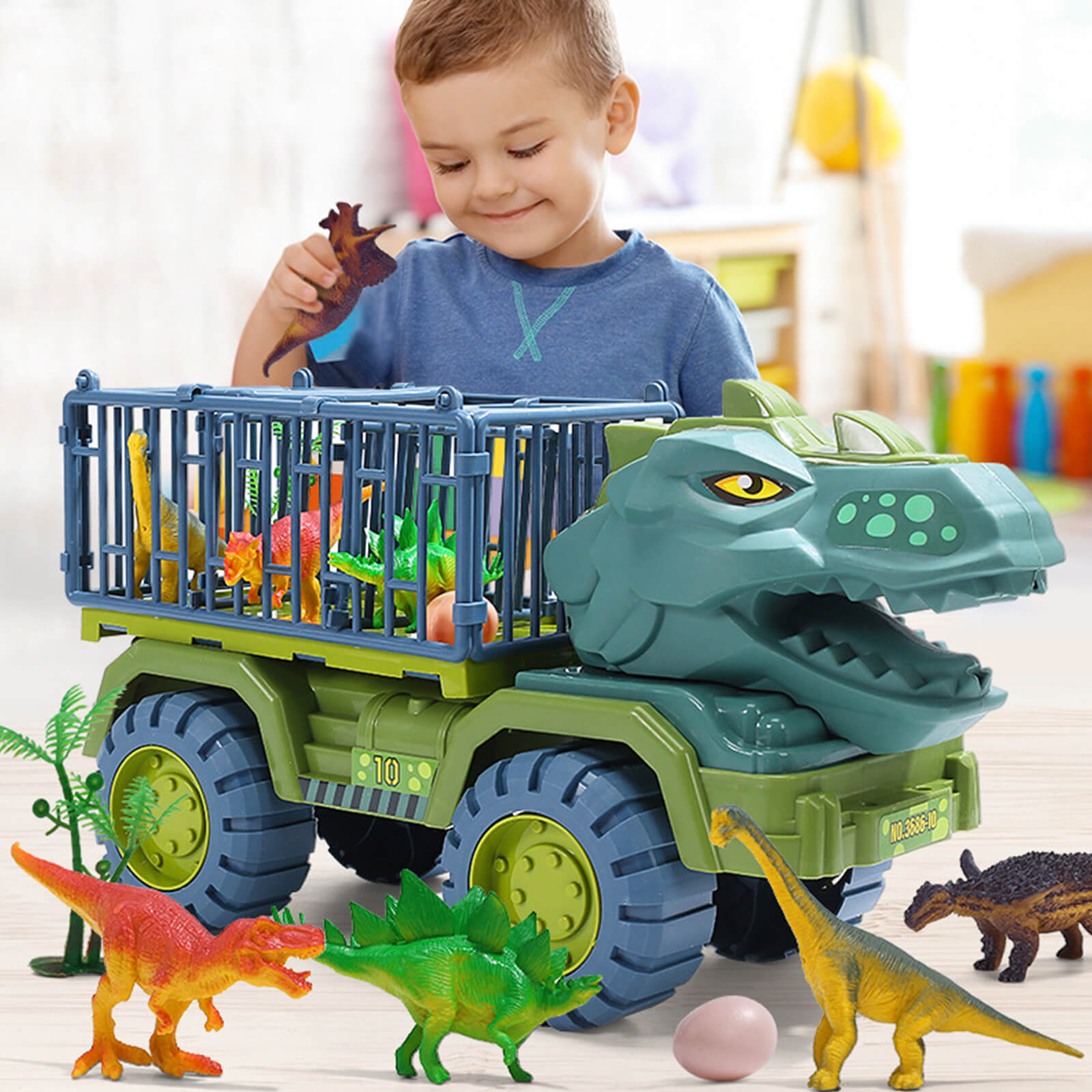 Dinosaur Transport Truck Toy Set Car Carrier Vehicle Playset
