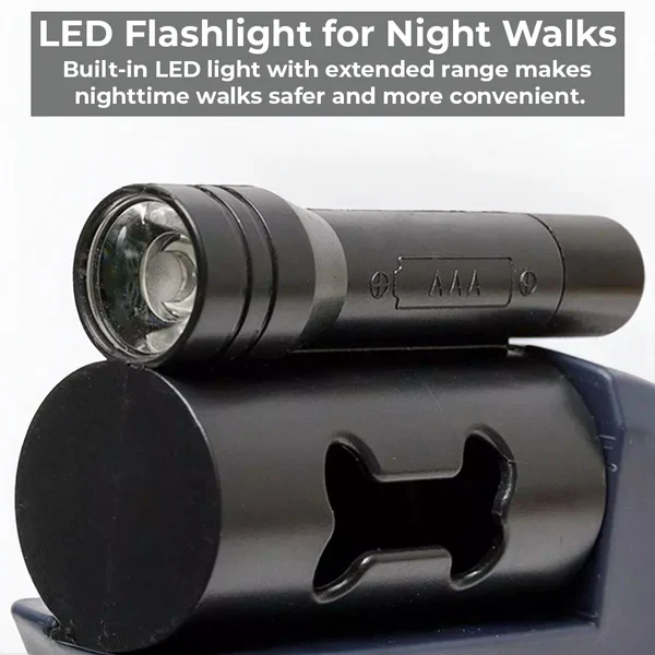 Dual Retractable Dog Leash with Flashlight and Waste Bag Holder