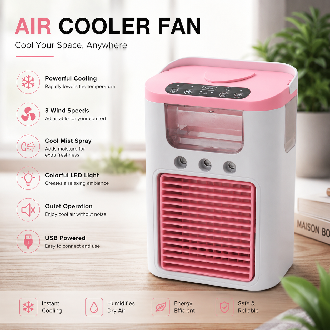 Mini Portable Evaporative Air Cooler Fan with LED Light