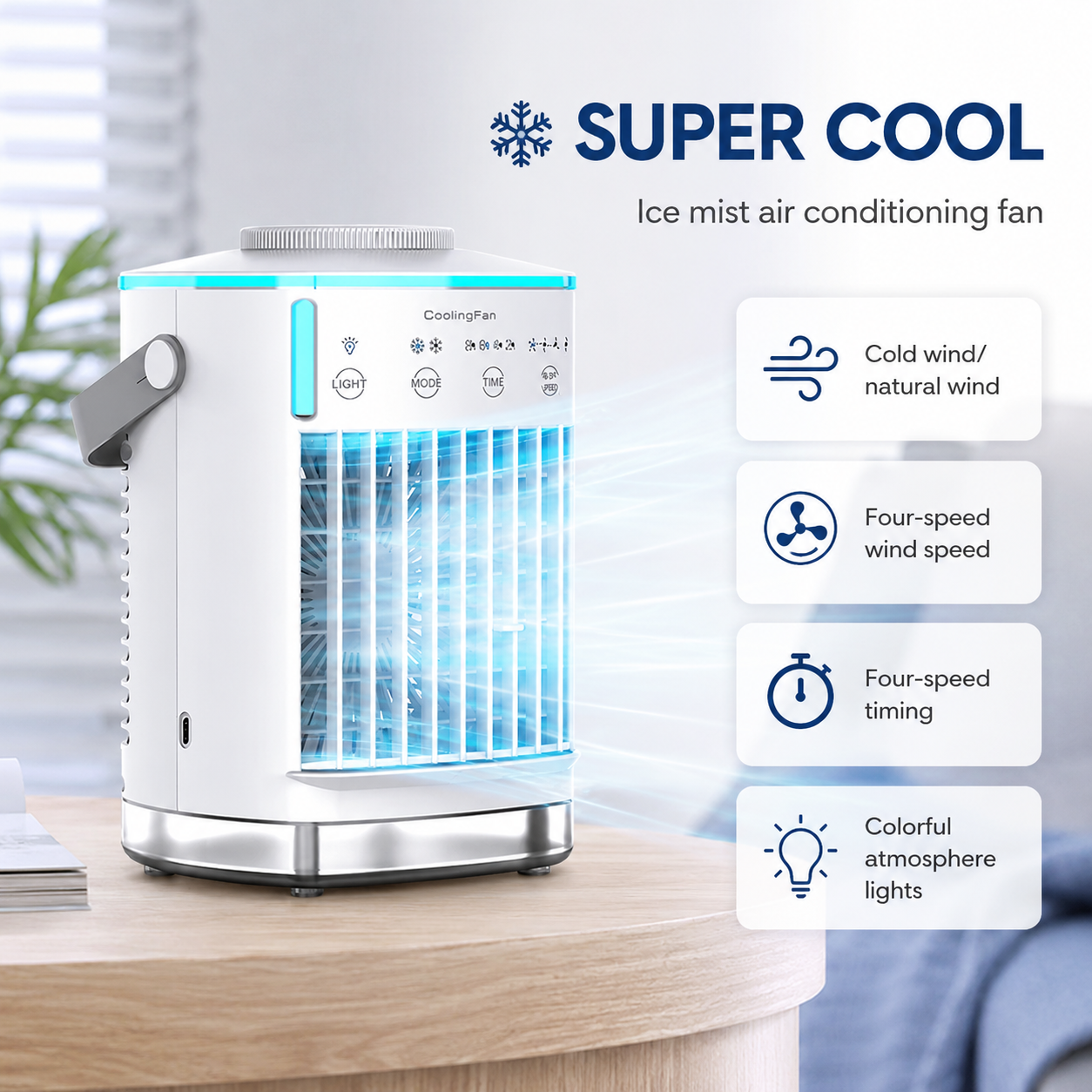Portable Mini Air Conditioner Fan 4 in 1 USB Air Cooler Humidifier Timer