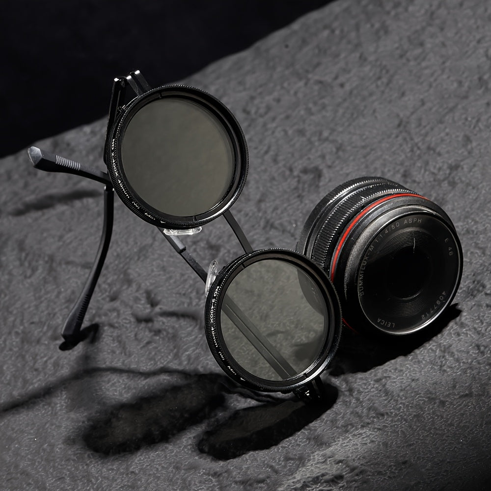 Circular Glasses with Self-Adjusting Color Changing Lenses
