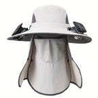 Outdoor Fishing Hat with Dual Solar Fans USB Charging Removable Sunshade