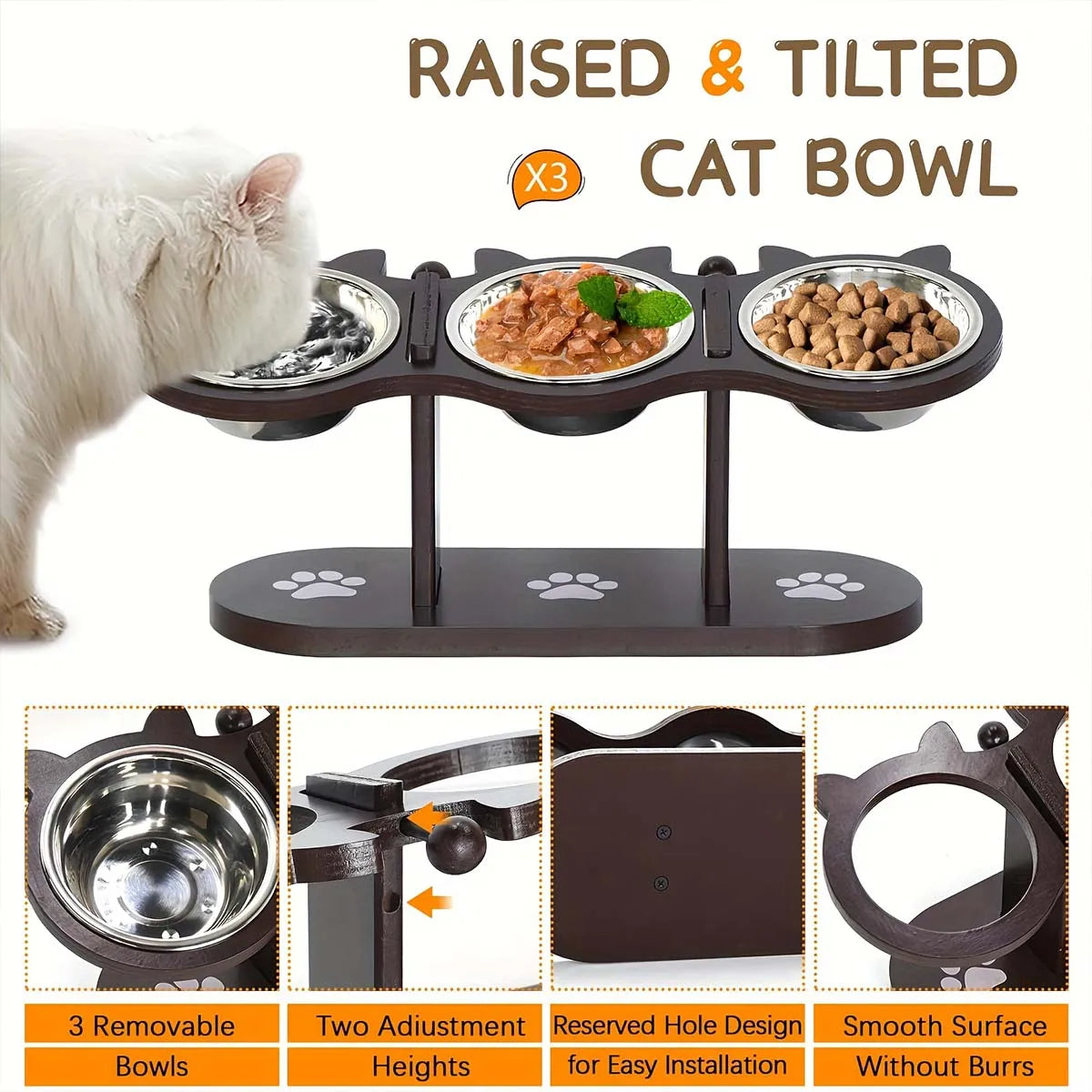 Elevated Cat Feeding Station with Stainless Steel Bowls Set