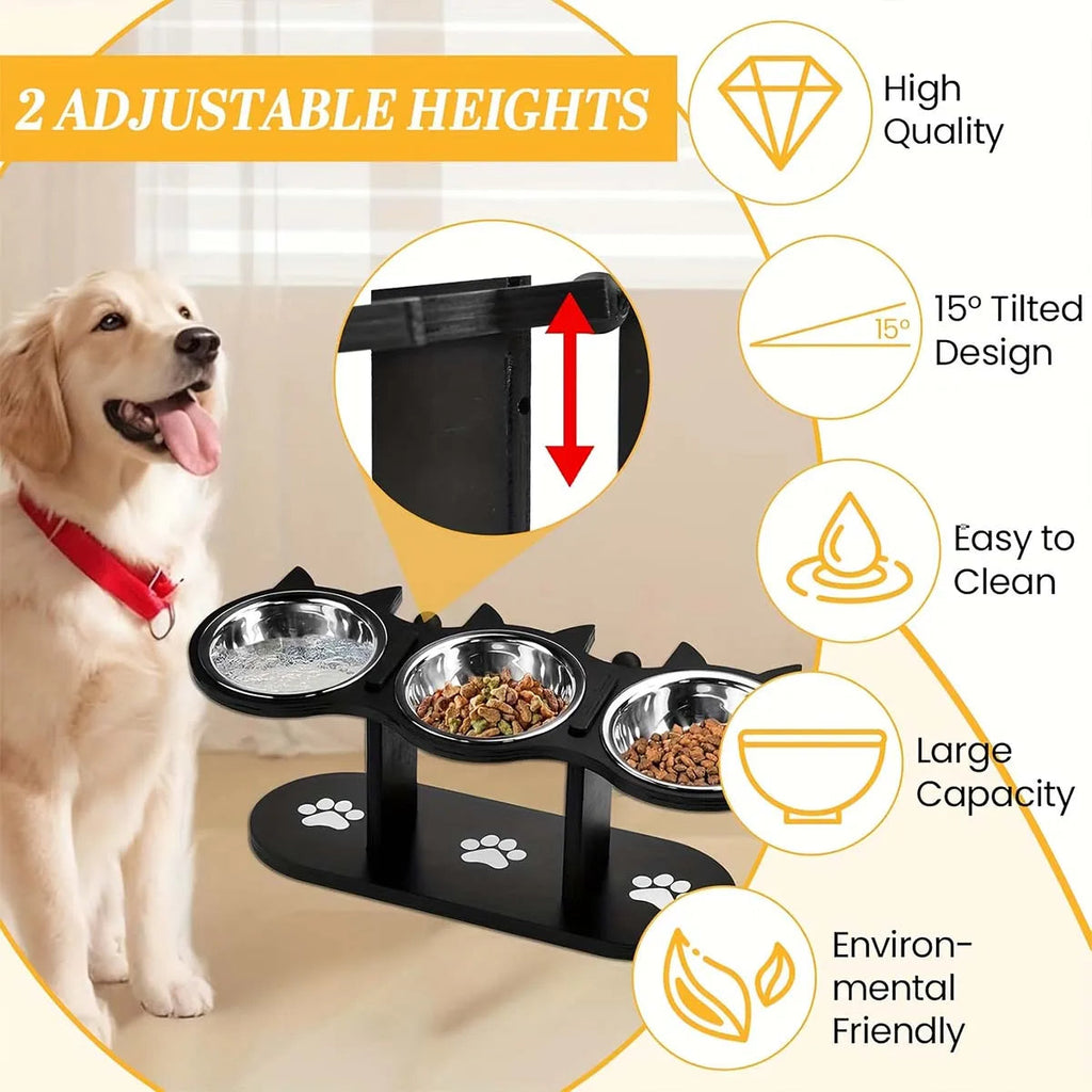 Elevated Cat Feeding Station with Stainless Steel Bowls Set
