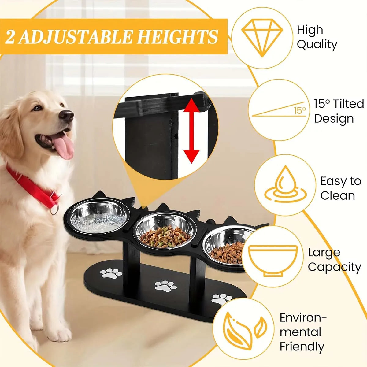 Elevated Cat Feeding Station with Stainless Steel Bowls Set