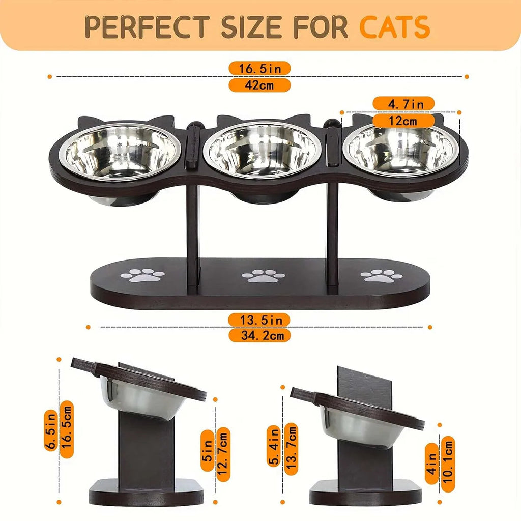 Elevated Cat Feeding Station with Stainless Steel Bowls Set