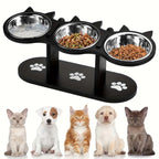 Elevated Cat Feeding Station with Stainless Steel Bowls Set