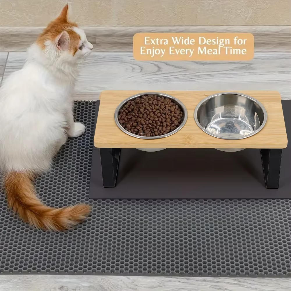 Adjustable Height Elevated Cat Food Bowl Stand Pet Feeding Dish Holder