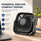 USB Mini Portable Desk Fan 4 Inch 3 Speed Quiet Adjustable Table Fan