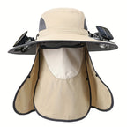Outdoor Fishing Hat with Dual Solar Fans USB Charging Removable Sunshade