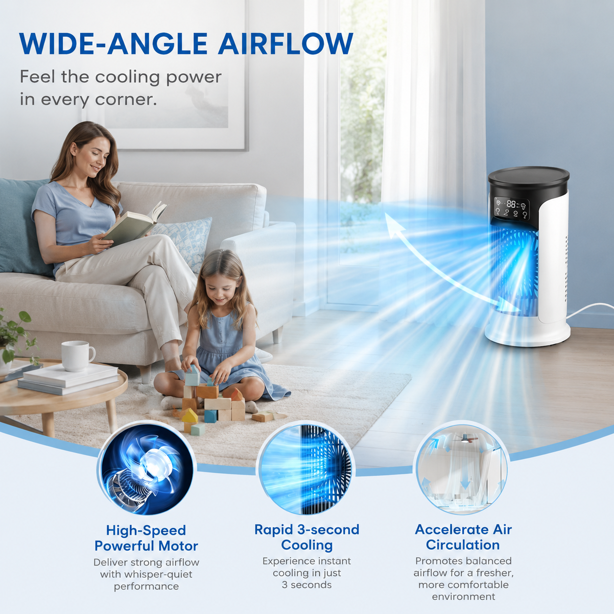 Portable Tower Fan Air Cooler USB Mini Air Conditioner