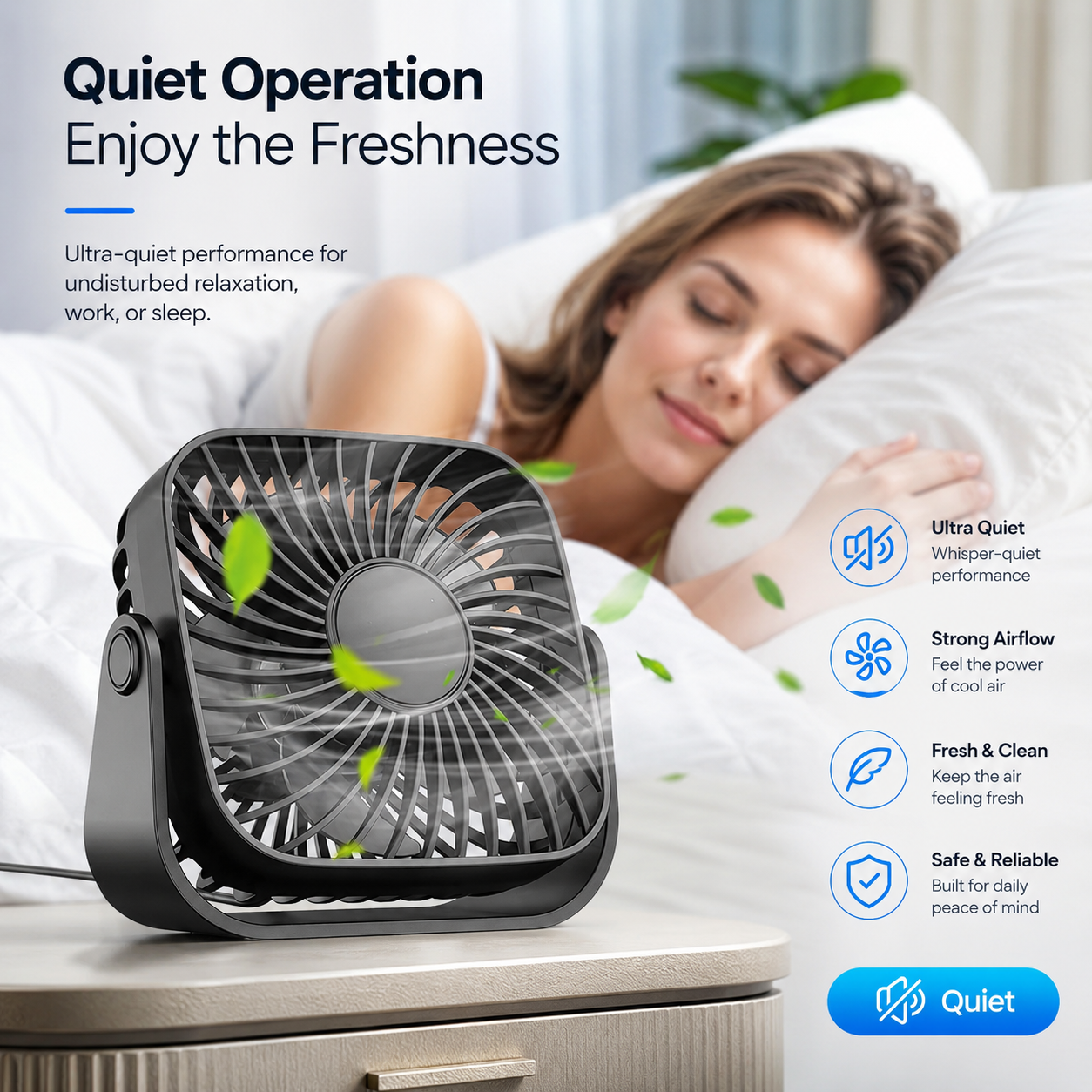 USB Mini Portable Desk Fan 4 Inch 3 Speed Quiet Adjustable Table Fan