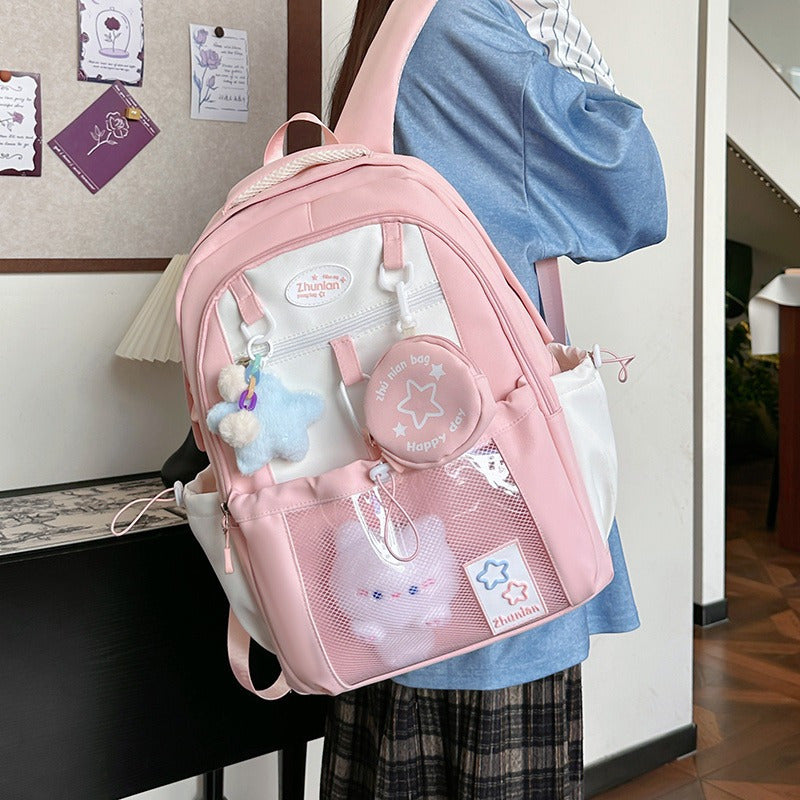 Girls Backpack with Bunny Charms Adjustable Straps School Bag