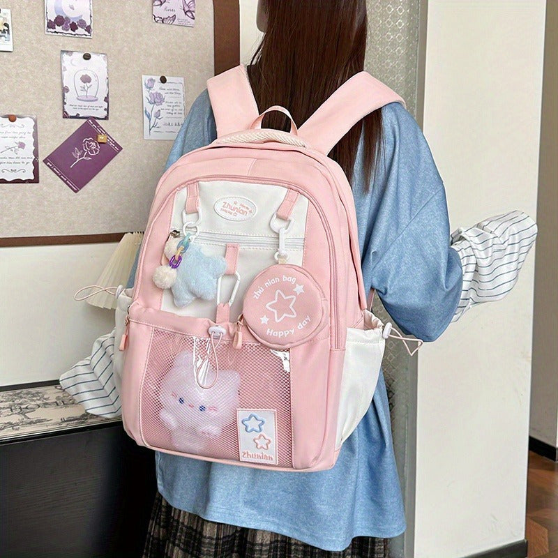 Girls Backpack with Bunny Charms Adjustable Straps School Bag