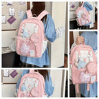 Girls Backpack with Bunny Charms Adjustable Straps School Bag