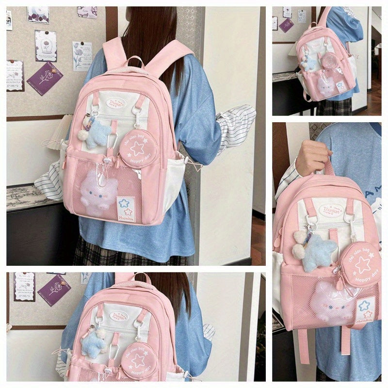 Girls Backpack with Bunny Charms Adjustable Straps School Bag