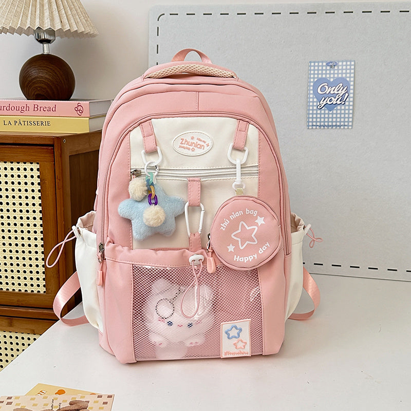 Girls Backpack with Bunny Charms Adjustable Straps School Bag
