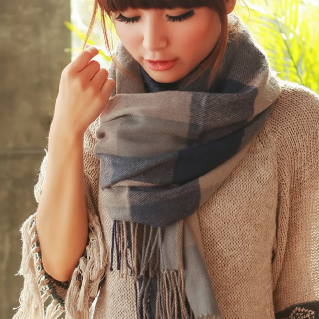 Women Large Square Winter Scarf Wrap Wool Blend Wrap Scarf