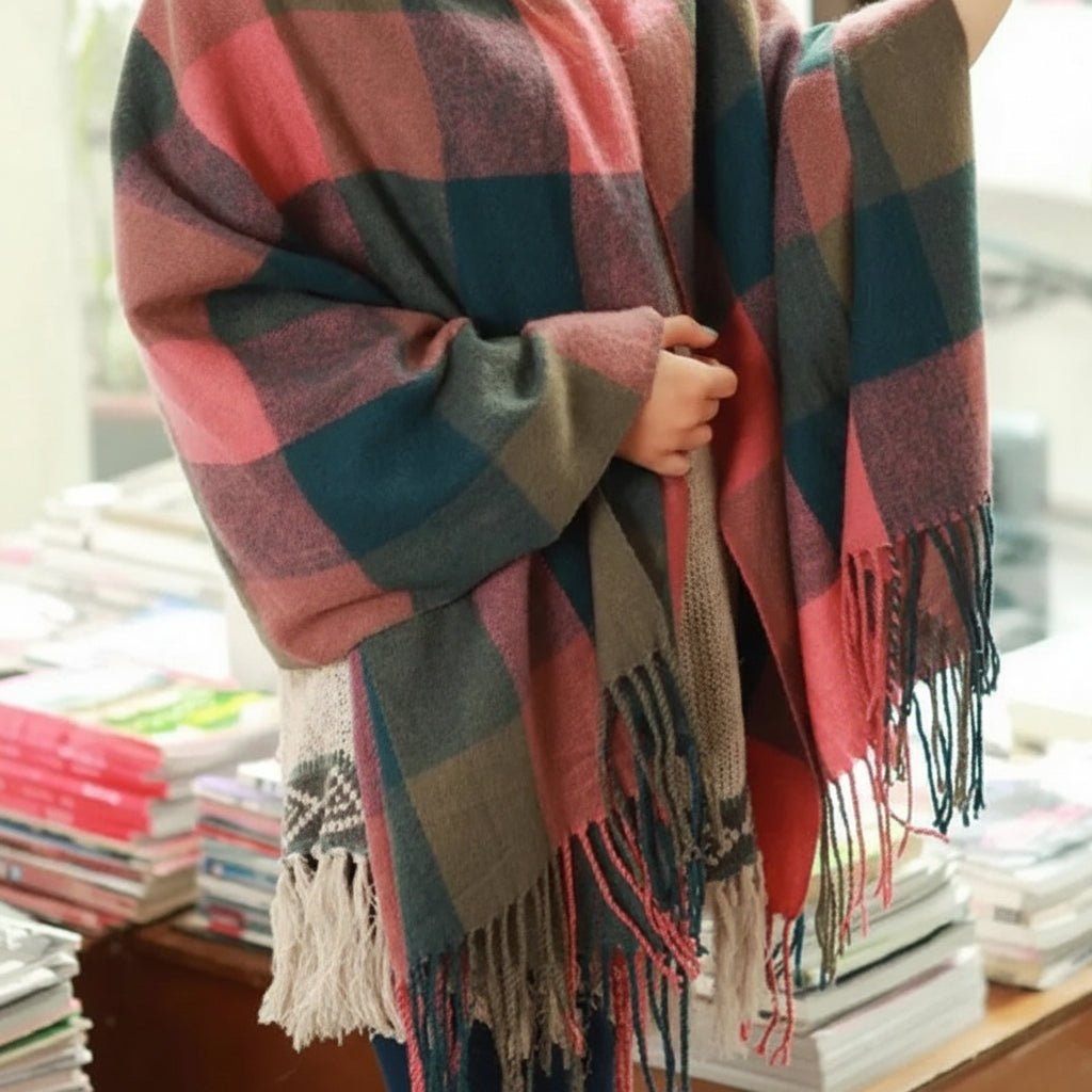 Women Large Square Winter Scarf Wrap Wool Blend Wrap Scarf
