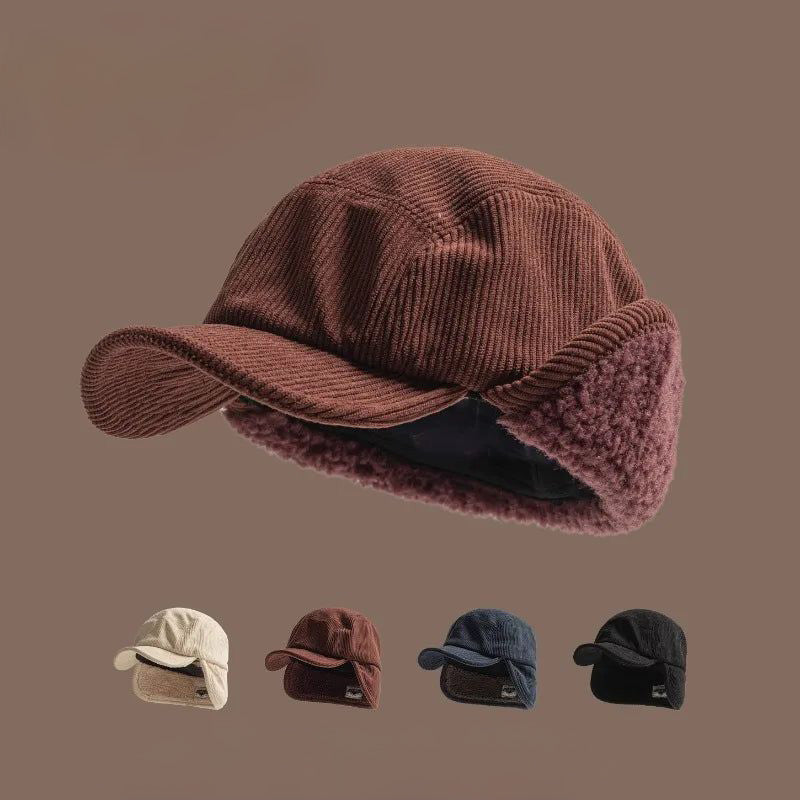 Corduroy Earflap Winter Hat Cap