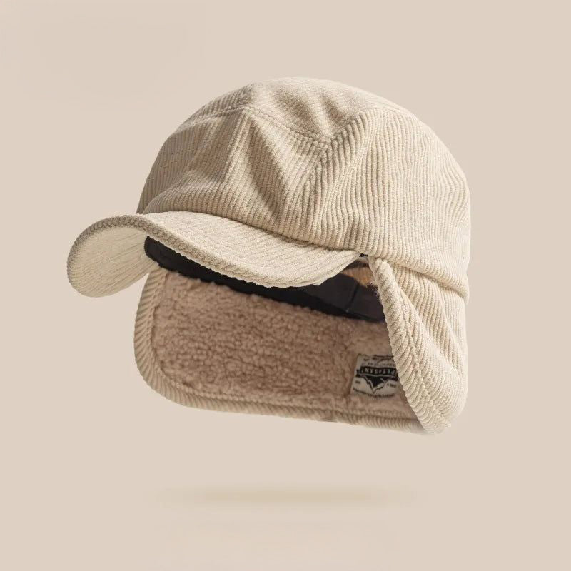 Corduroy Earflap Winter Hat Cap
