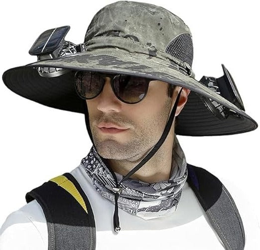Men's Cooling Sun Hat with Dual Fans and Solar Power