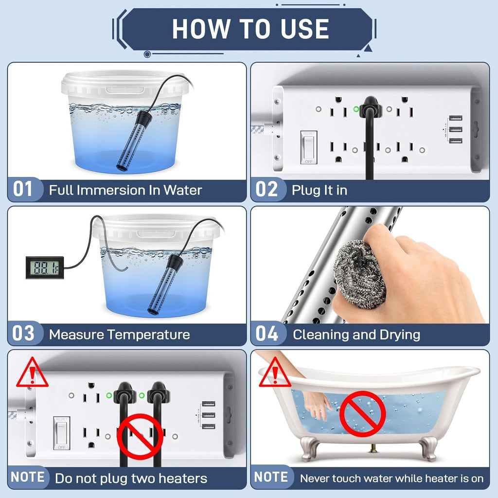 Electric Immersion Heater 2000W with Thermostat