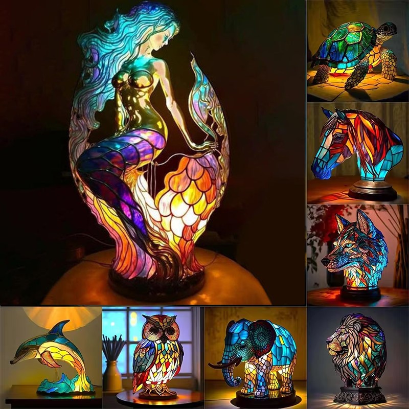 Animal Shape Acrylic LED Lamp with 12 Design Options Turtle Owl Lion Mermaid