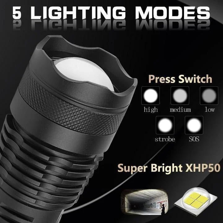 LED Rechargeable Zoom Flashlight Torch with Aluminium Body