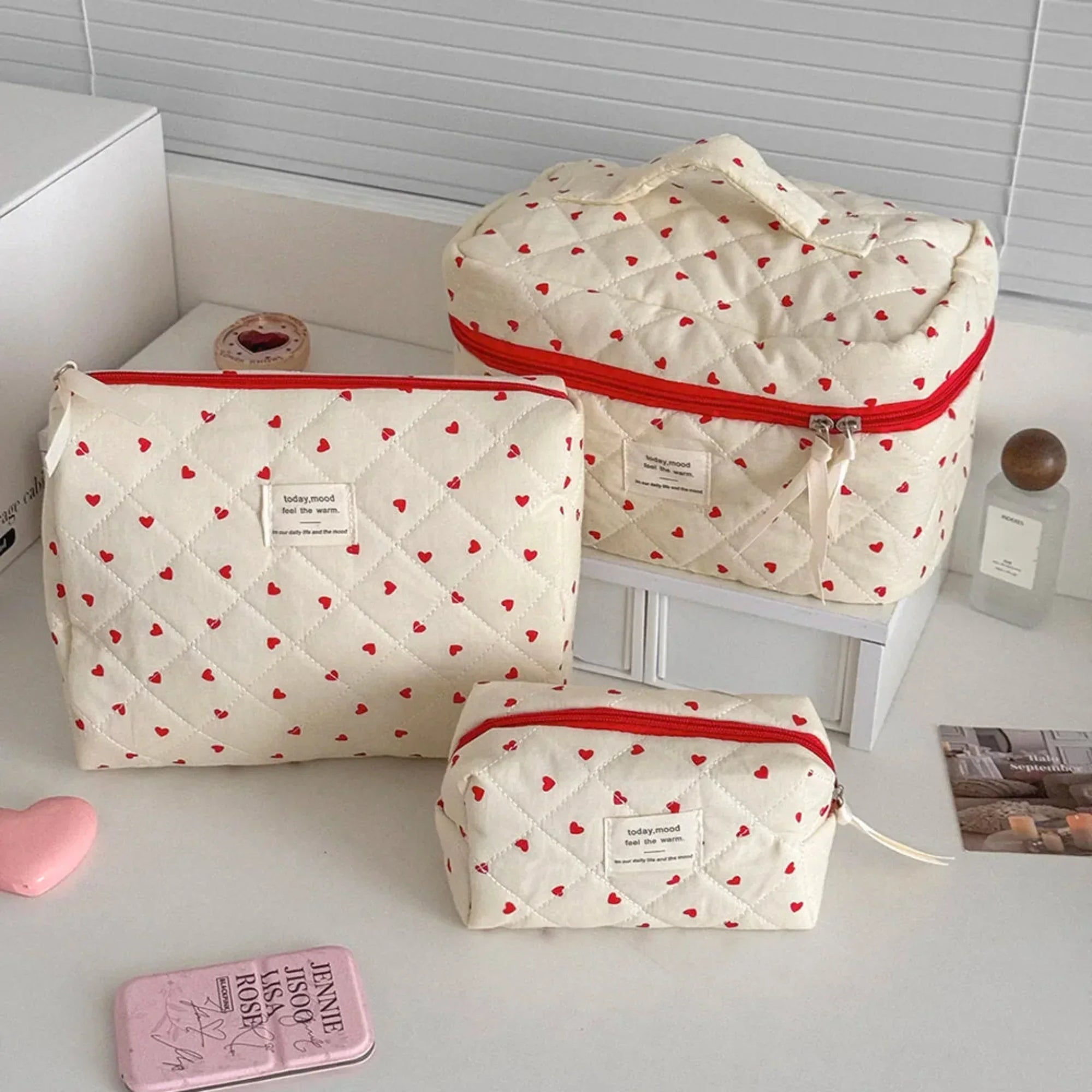 3 Piece Quilted Makeup Bag Set Travel Cosmetic Organizer Pouches