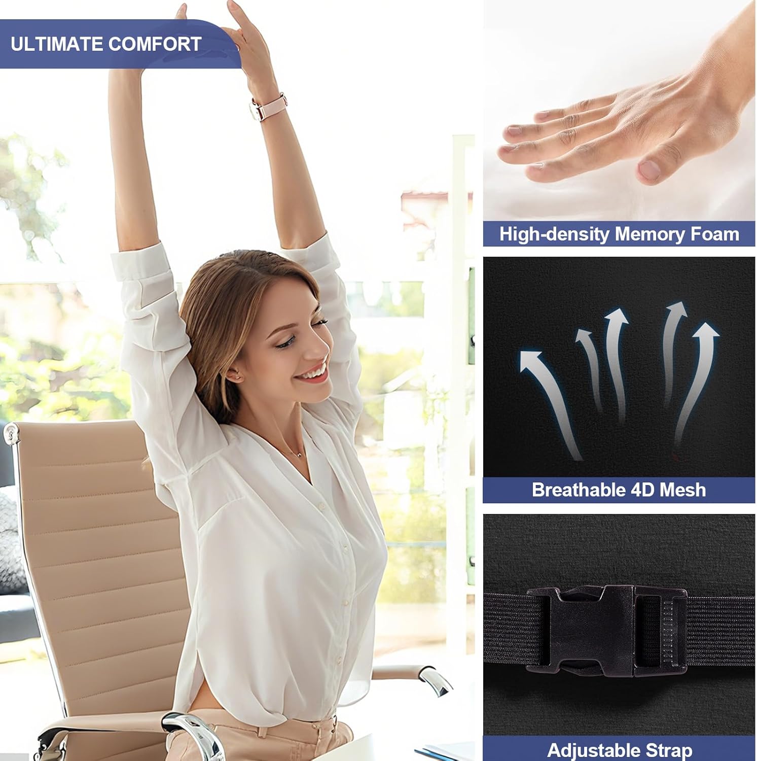 Memory Foam Lumbar Support Pillow Back Cushion