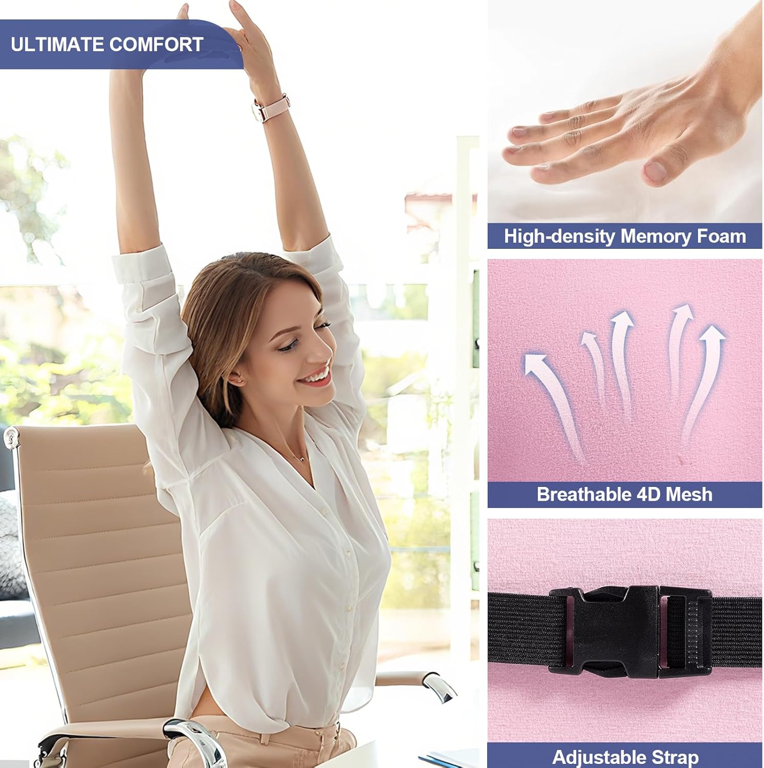 Memory Foam Lumbar Support Pillow Back Cushion