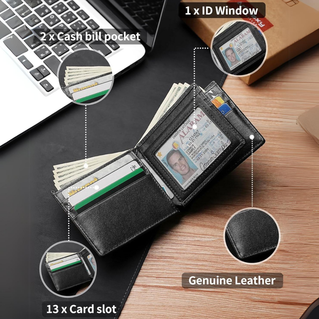 Men's Bifold Leather Wallet RFID Blocking Wallet