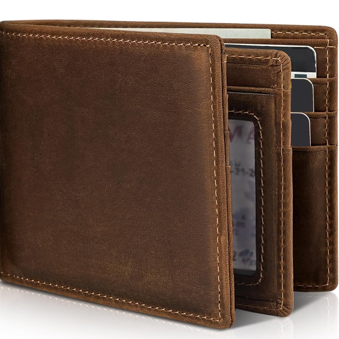 Men's Bifold Leather Wallet RFID Blocking Wallet