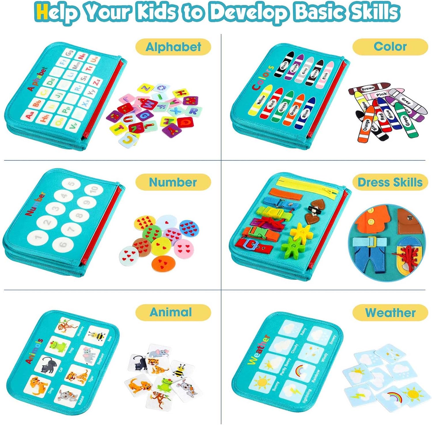 Montessori Toddler Activity Board Sensory Learning Book 2 to 4 Years