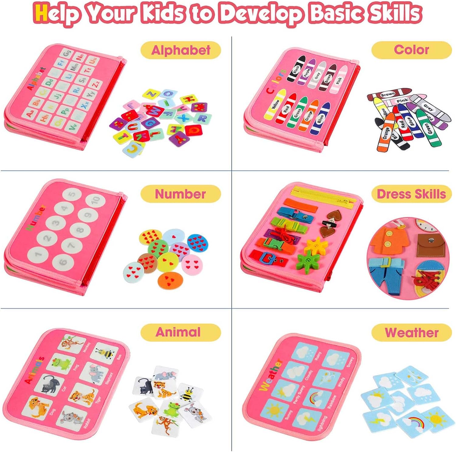 Montessori Toddler Activity Board Sensory Learning Book 2 to 4 Years