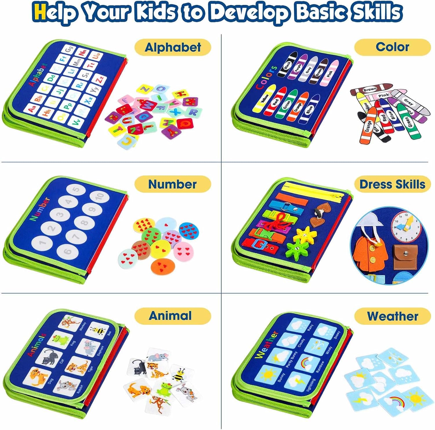 Montessori Toddler Activity Board Sensory Learning Book 2 to 4 Years