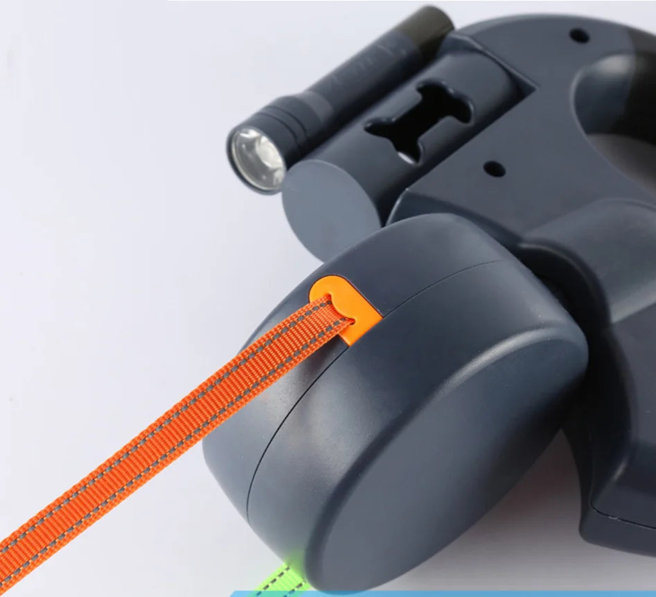 Double Dog Leash with LED Light Attachment Adjustable Hands Free