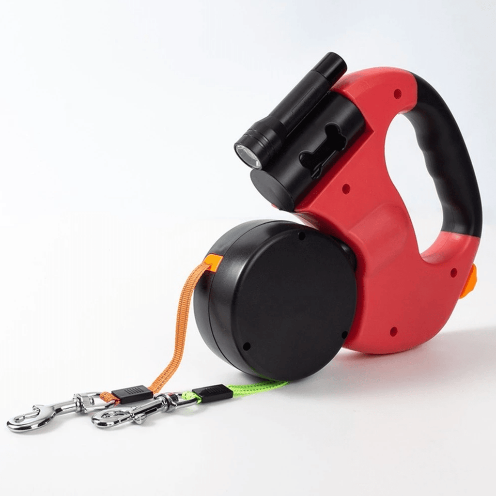Double Dog Leash with LED Light Attachment Adjustable Hands Free