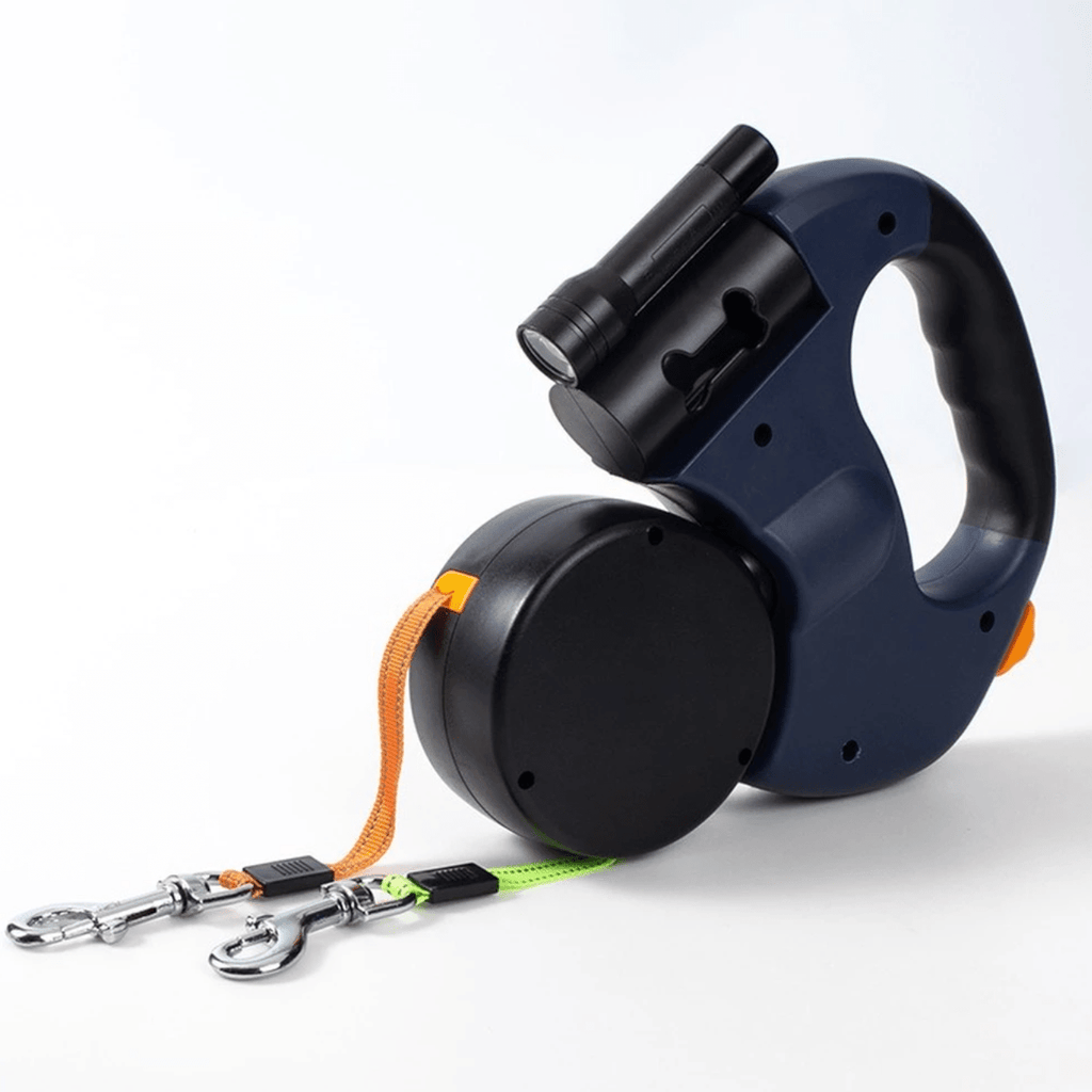 Double Dog Leash with LED Light Attachment Adjustable Hands Free