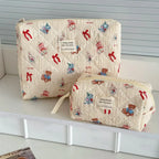 3 Piece Quilted Cosmetic Bag Set with Cartoon Design