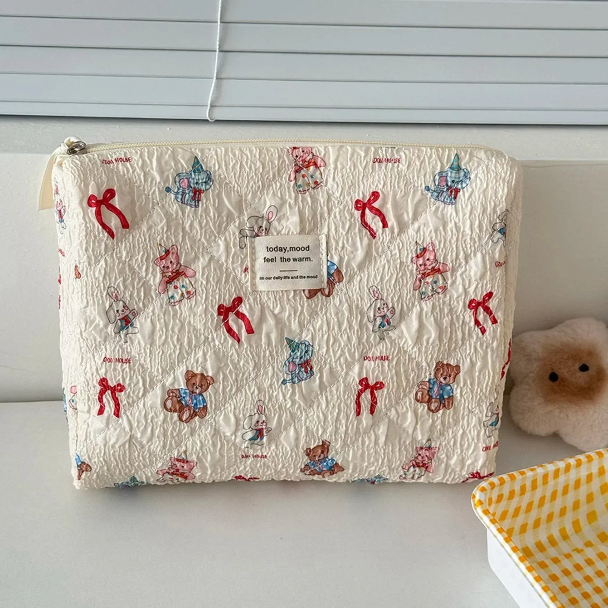 3 Piece Quilted Cosmetic Bag Set with Cartoon Design