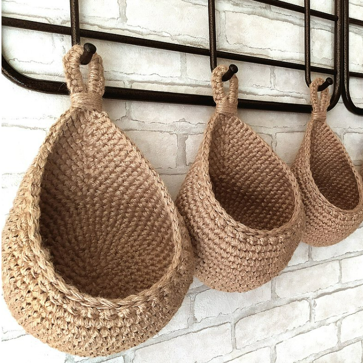 Jute Wall Mounted Storage Baskets Organizer Set
