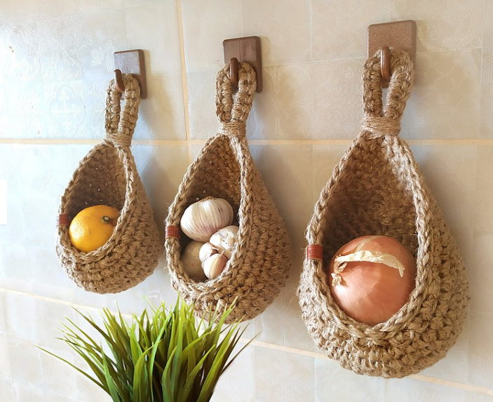 Jute Wall Mounted Storage Baskets Organizer Set