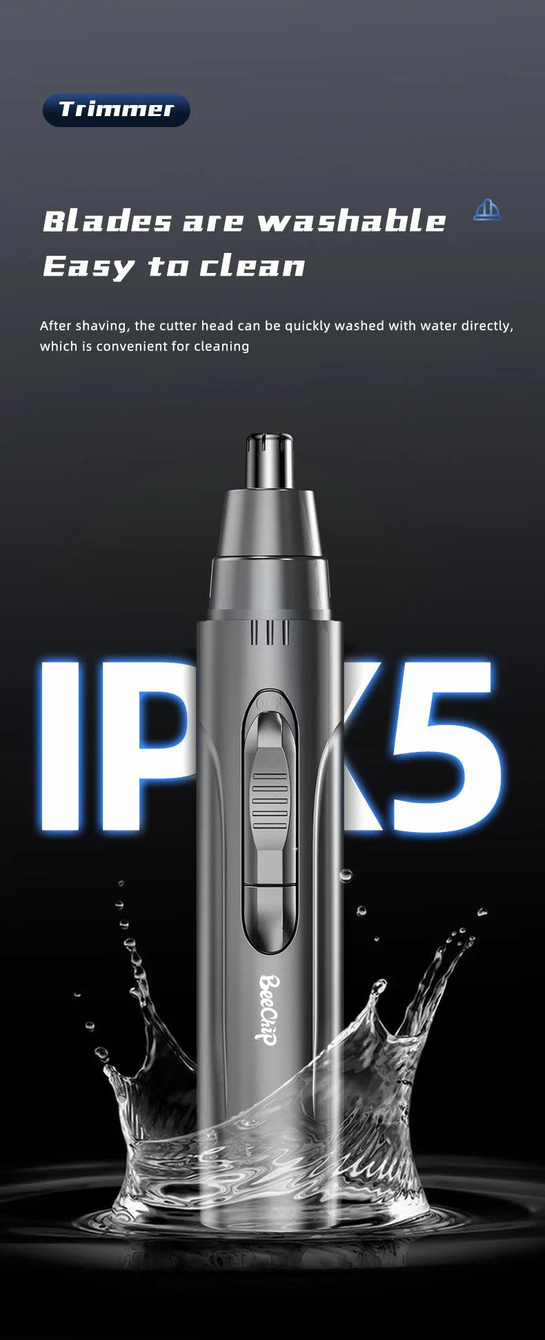 Rechargeable Electric Nose and Ear Hair Trimmer Personal Grooming Tool