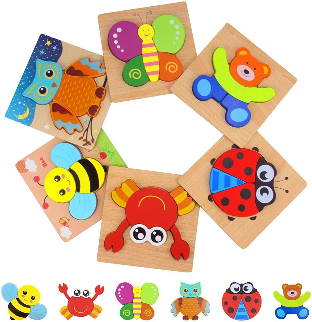 Animal Puzzle Set 6 Pack Wooden Jigsaw Puzzle Toys for Kids