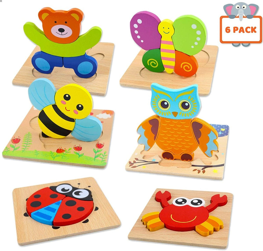 Animal Puzzle Set 6 Pack Wooden Jigsaw Puzzle Toys for Kids
