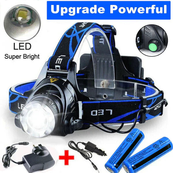 Rechargeable LED Headlamp Tactical Zoomable Flashlight